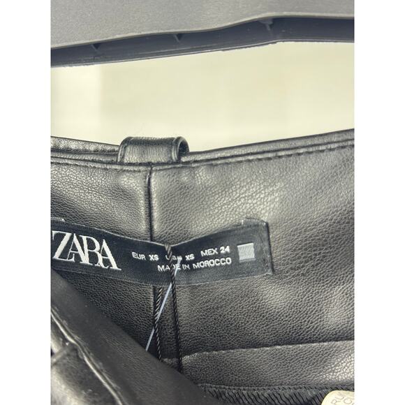 Zara Women Belted Faux Leather Pants Black - Picture 6 of 7